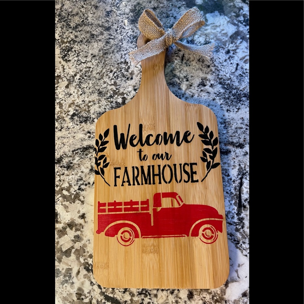 Hand painted kitchen decor cutting board .